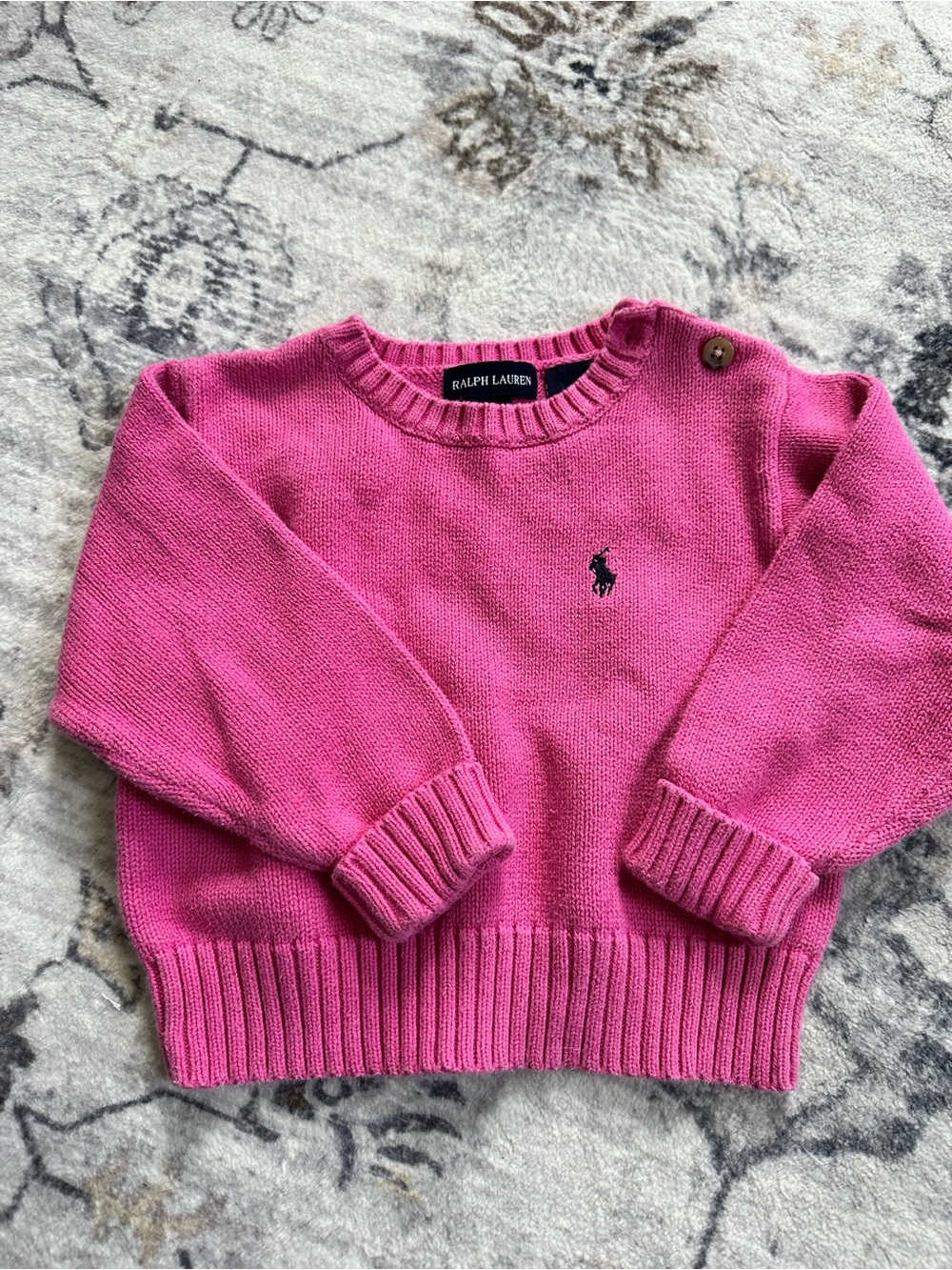 Ralph Lauren Hot Pink Baby Knit Sweater with Logo